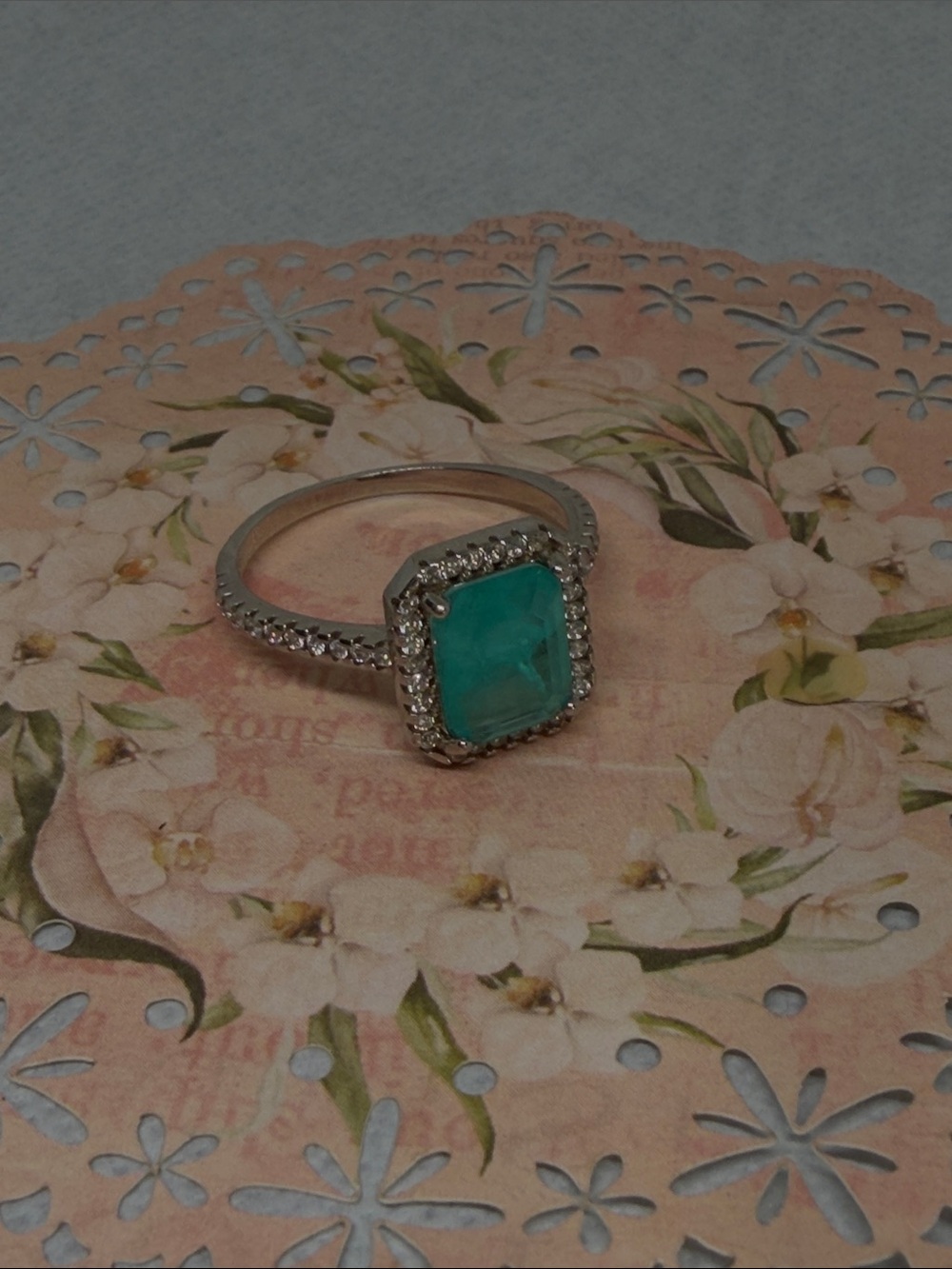 Genuine Paraiba Tourmaline & CZ Halo Ring in 925 Sterling Silver - Picture 4 of 7
